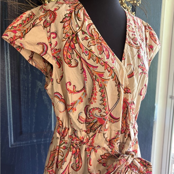 Tommy Hilfiger Pink and Cream Paisley Midi Dress size L with tie waist - Picture 2 of 13